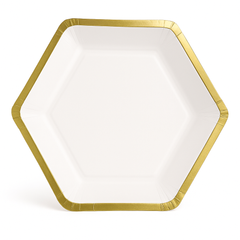 Elegant White Hexagon 9" Metallic Paper Plates