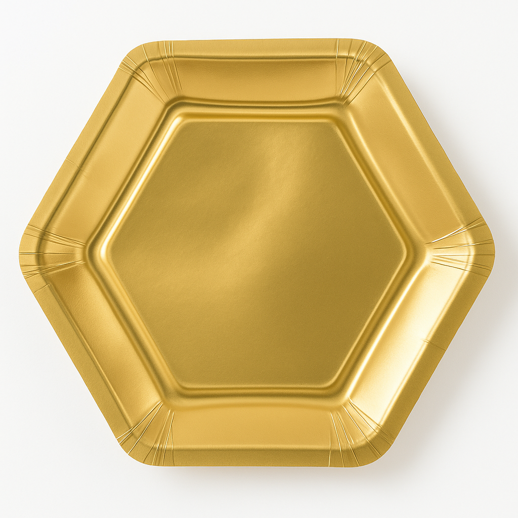 Elegant Gold 9" Hexagon Metallic Dinner Plates