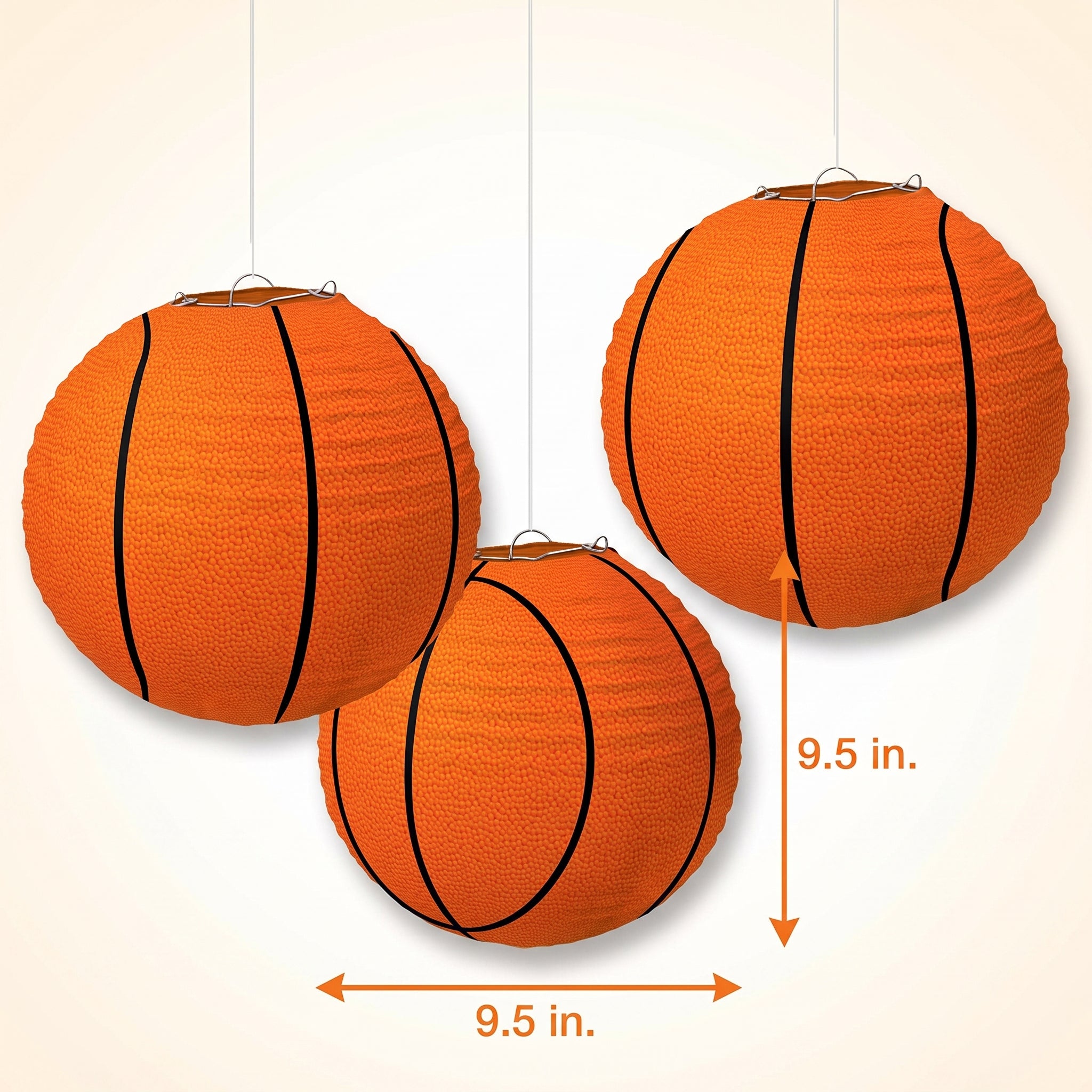 Basketball Paper Lantern Decorations, 9.5-Inch, 3-Pack