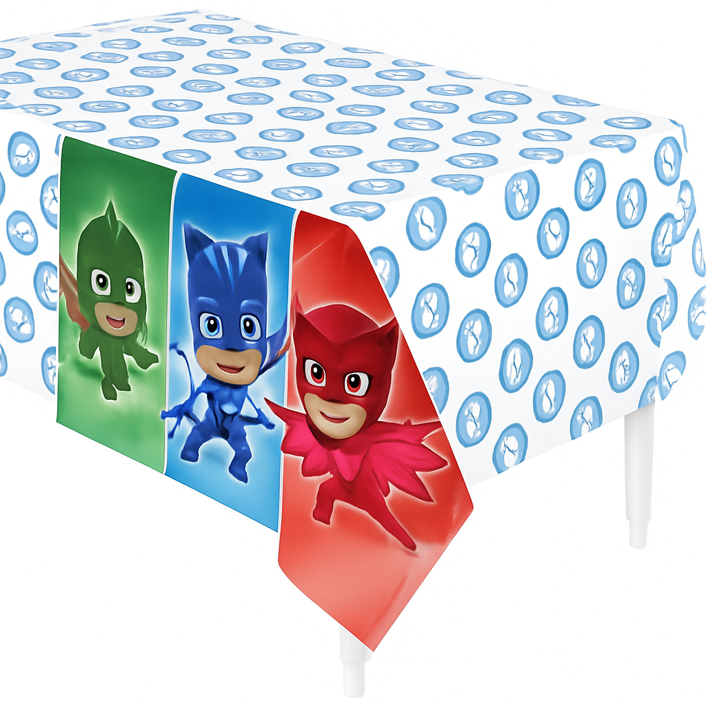 PJ Masks Plastic Table Cover - Catboy, Owlette & Gekko Design, 54x96 in.