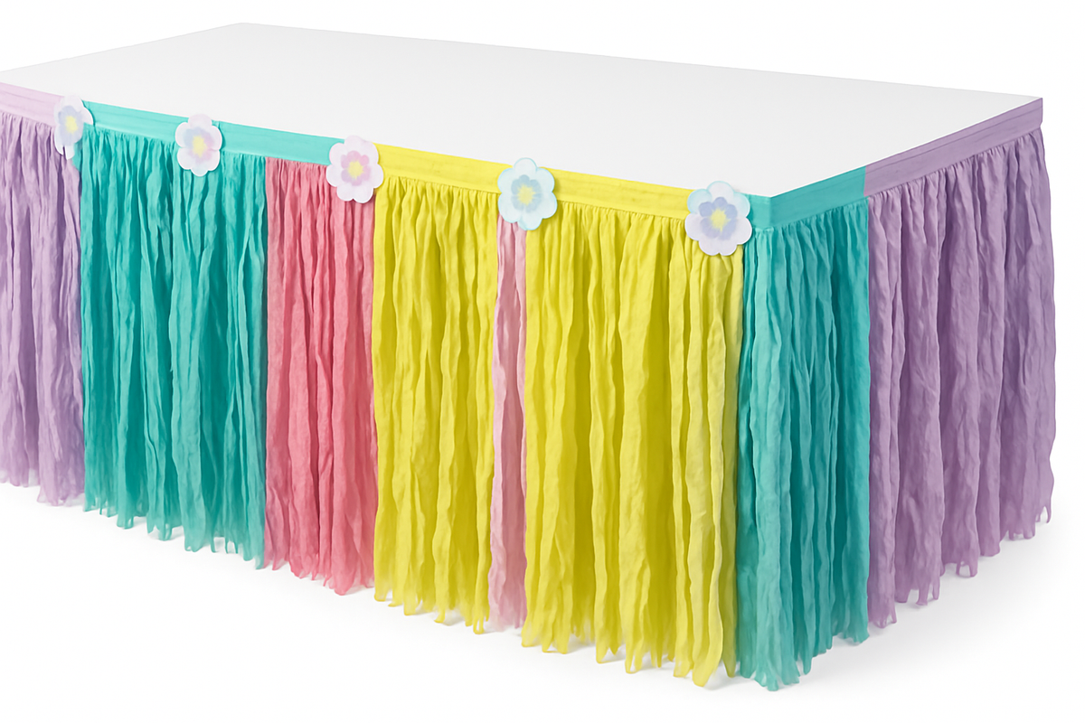 Enchanted Unicorn Paper Table Skirt with Iridescent Flowers
