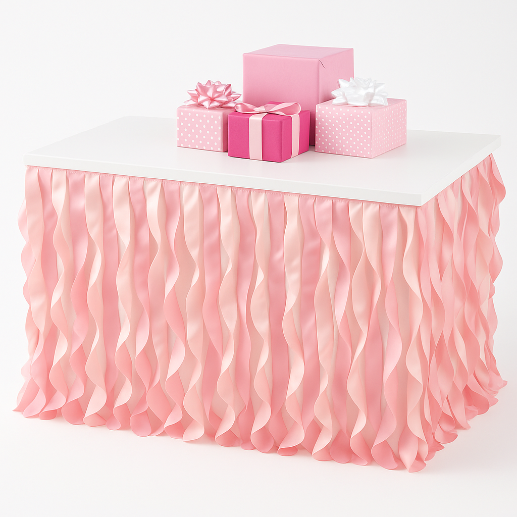 Pink Fabric Ruffle Table Skirt for Baby Shower