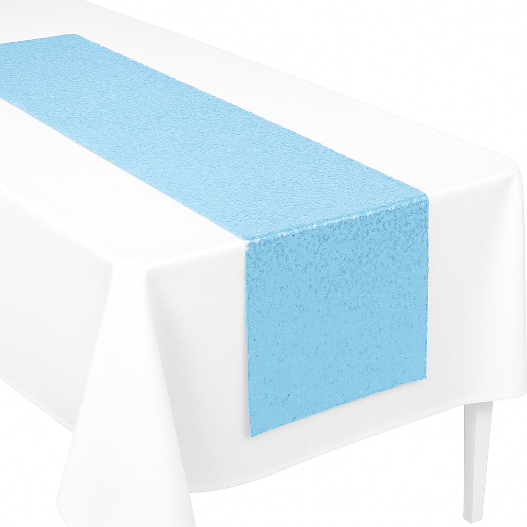 Blue Sequin Table Runner for Baby Showers