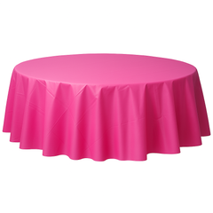 Bright Pink Flannel Backed Round Table Cover - 84 Inches