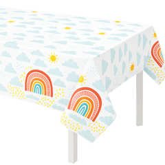 Retro Rainbow Plastic Table Cover for Kids' Parties
