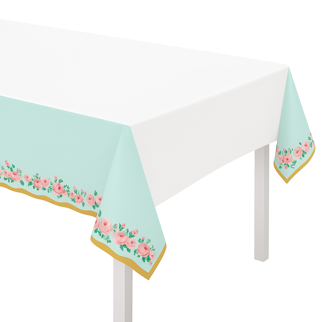 Elegant Mint Floral Wedding Plastic Table Cover