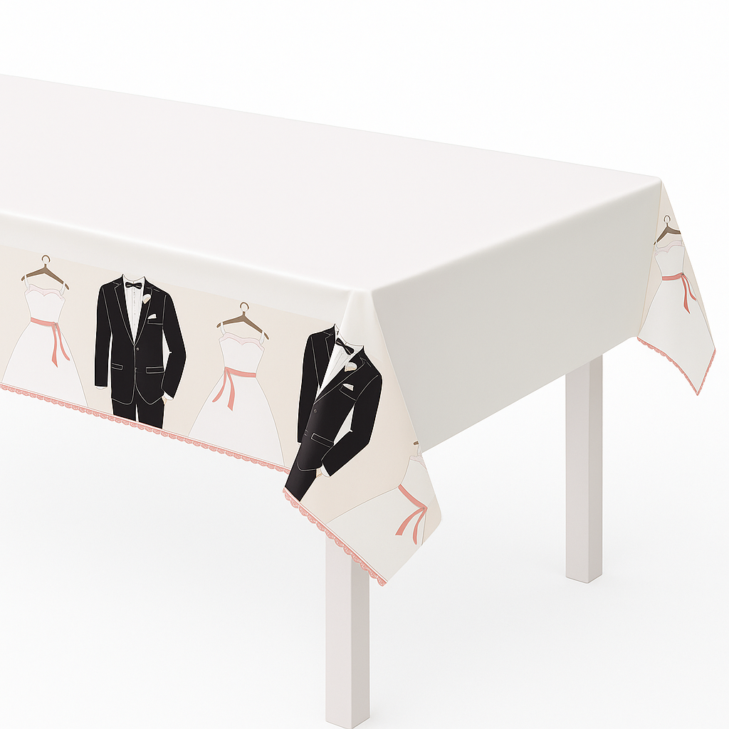 Elegant Wedding Attire Plastic Table Cover
