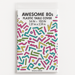 Awesome '80s Plastic Table Cover - Bold Memphis Design, 54x102-Inch