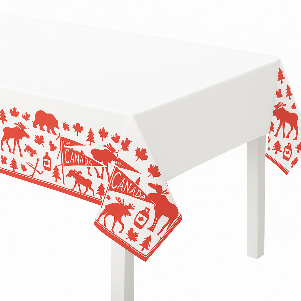 Canada Day Plastic Table Cover - Reusable Patriotic Design, 54x84 in