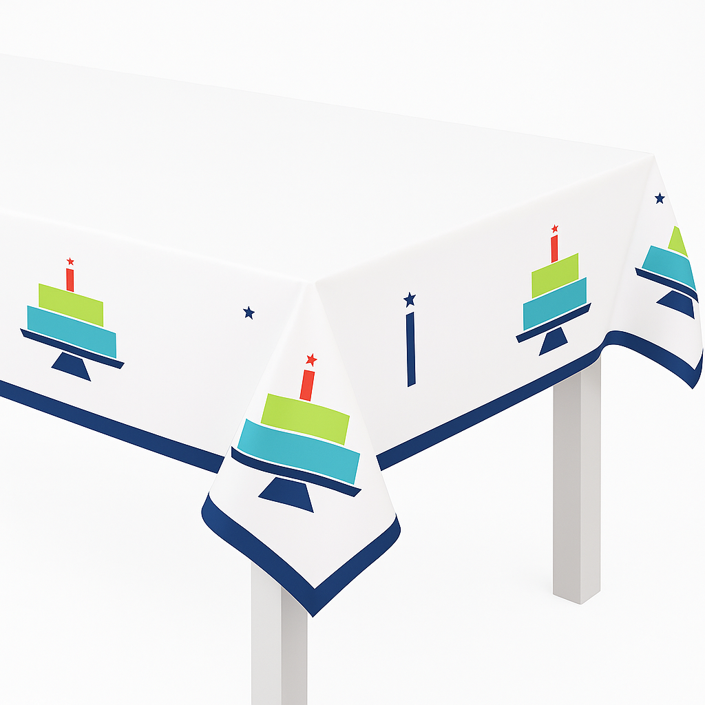 Modern Birthday Cake Plastic Table Cover, Reusable, 54x102 inches