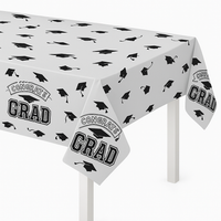"Congrats Grad" Silver Plastic Table Cover - Graduation Celebration