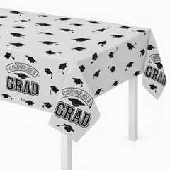 "Congrats Grad" Silver Plastic Table Cover - Graduation Celebration