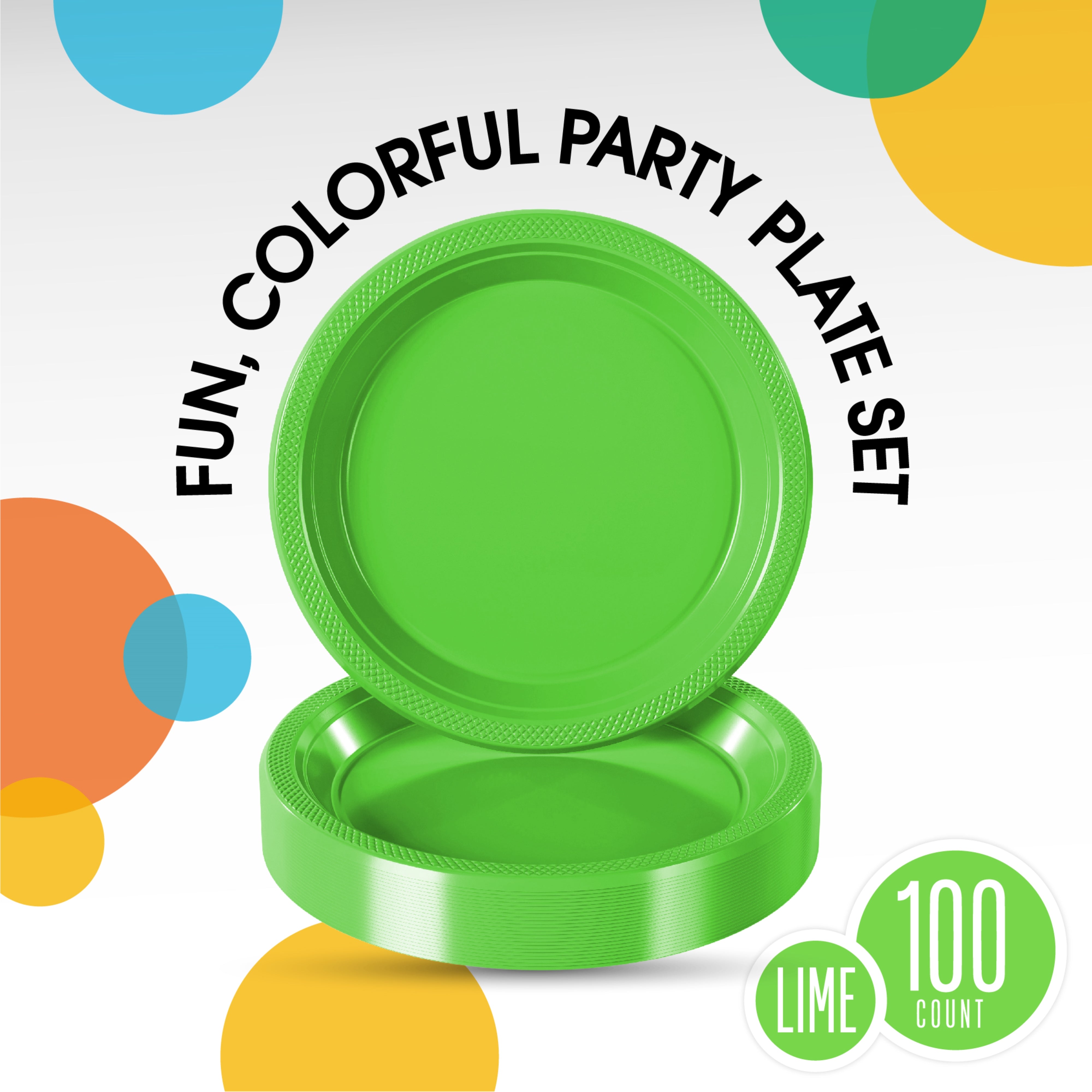 7 In. Lime Green Plastic Plates | 100 Count