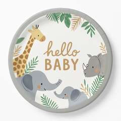 Soft Jungle Baby Shower Round Paper Plates - 10.5-Inch - 10.5 in.