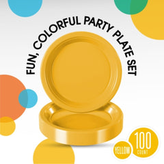 9 In. Yellow Plastic Plates | 100 Count