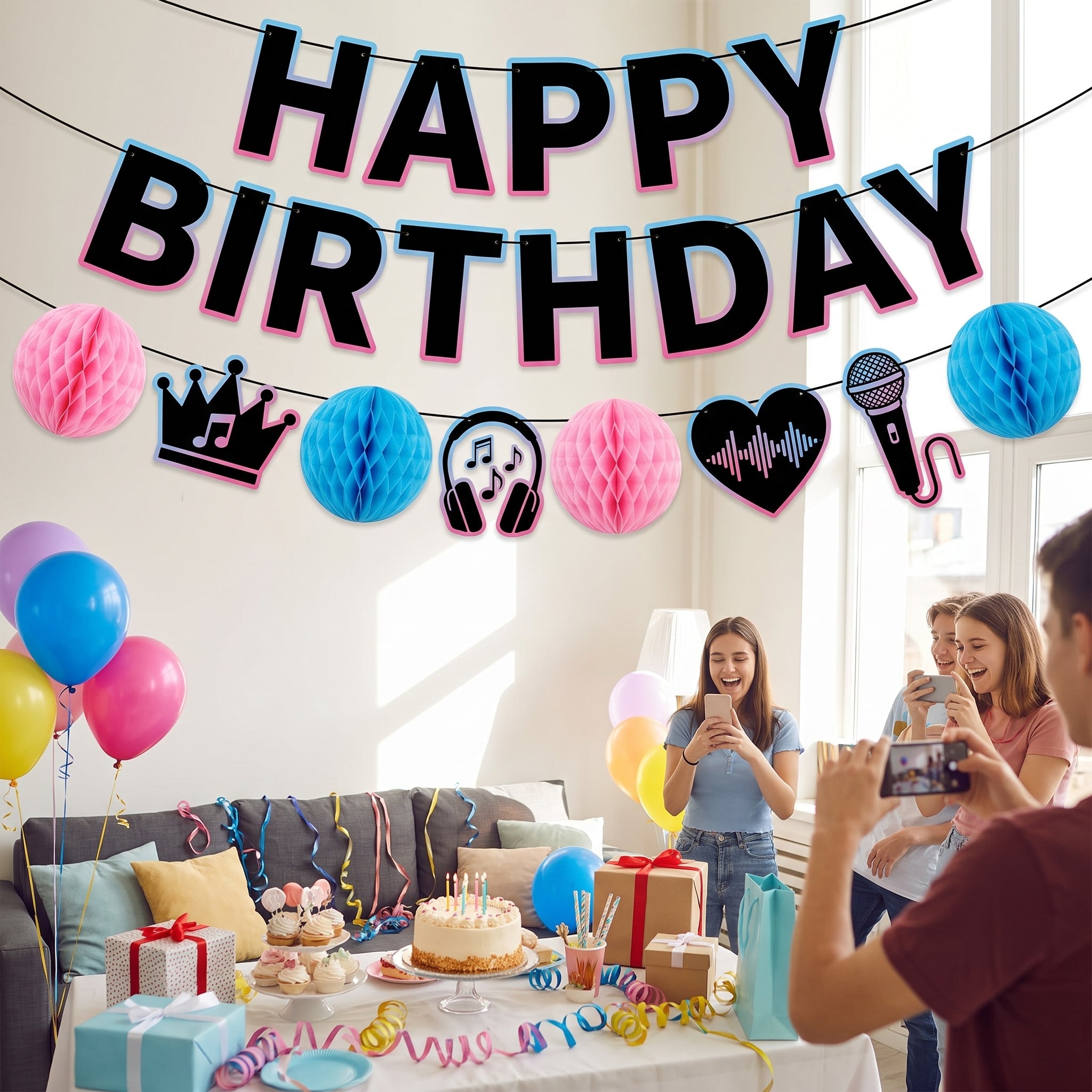 Internet Famous Double Birthday Banner Set - Pink, Blue, Black