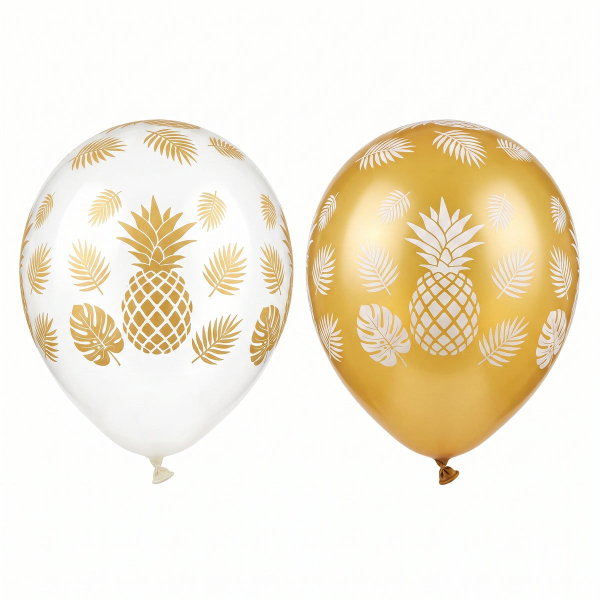 Elegant Pineapple Printed Latex Balloons - 12" Gold and Clear