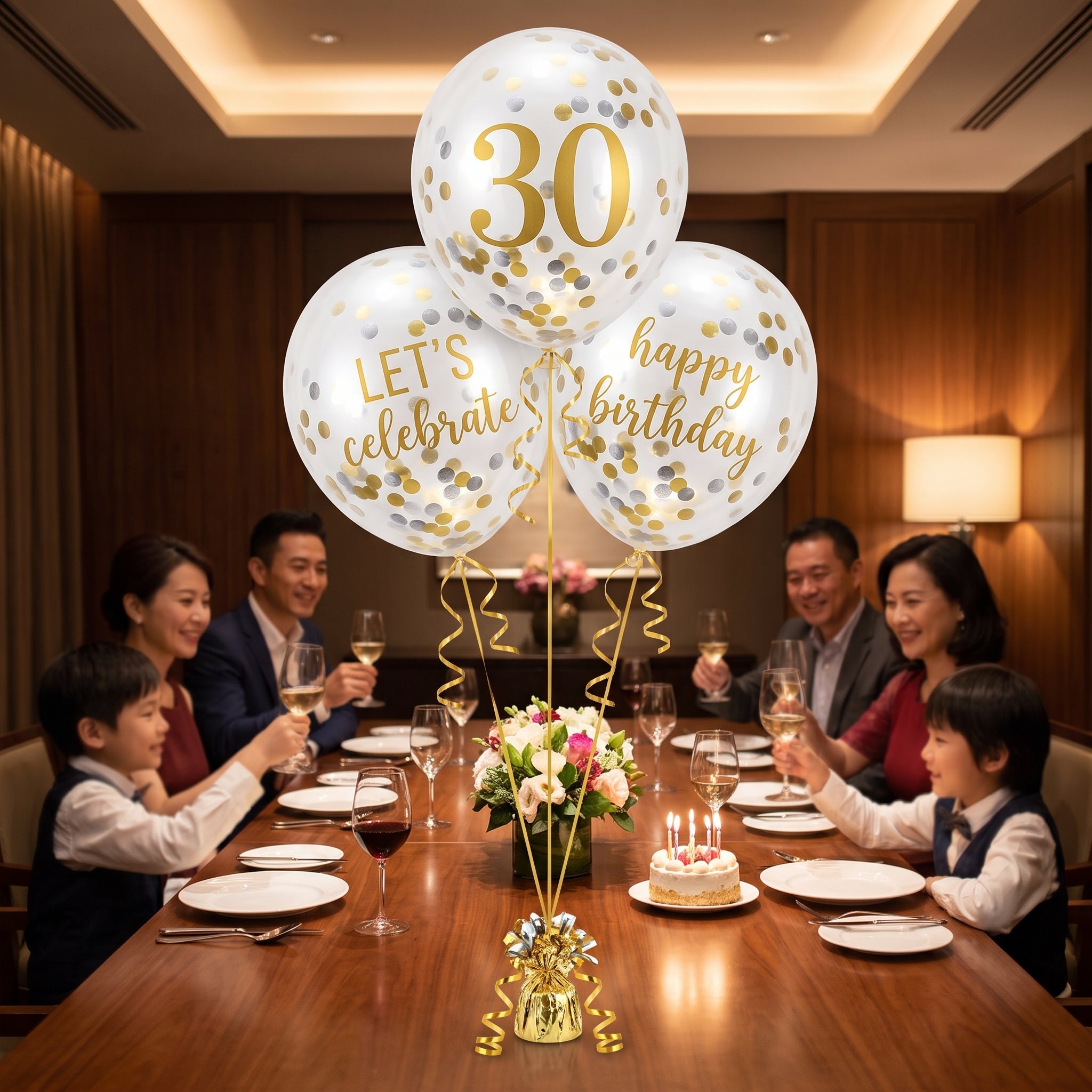 Golden 30th Birthday Confetti Latex Balloons, 12-Inch, 6-Pack