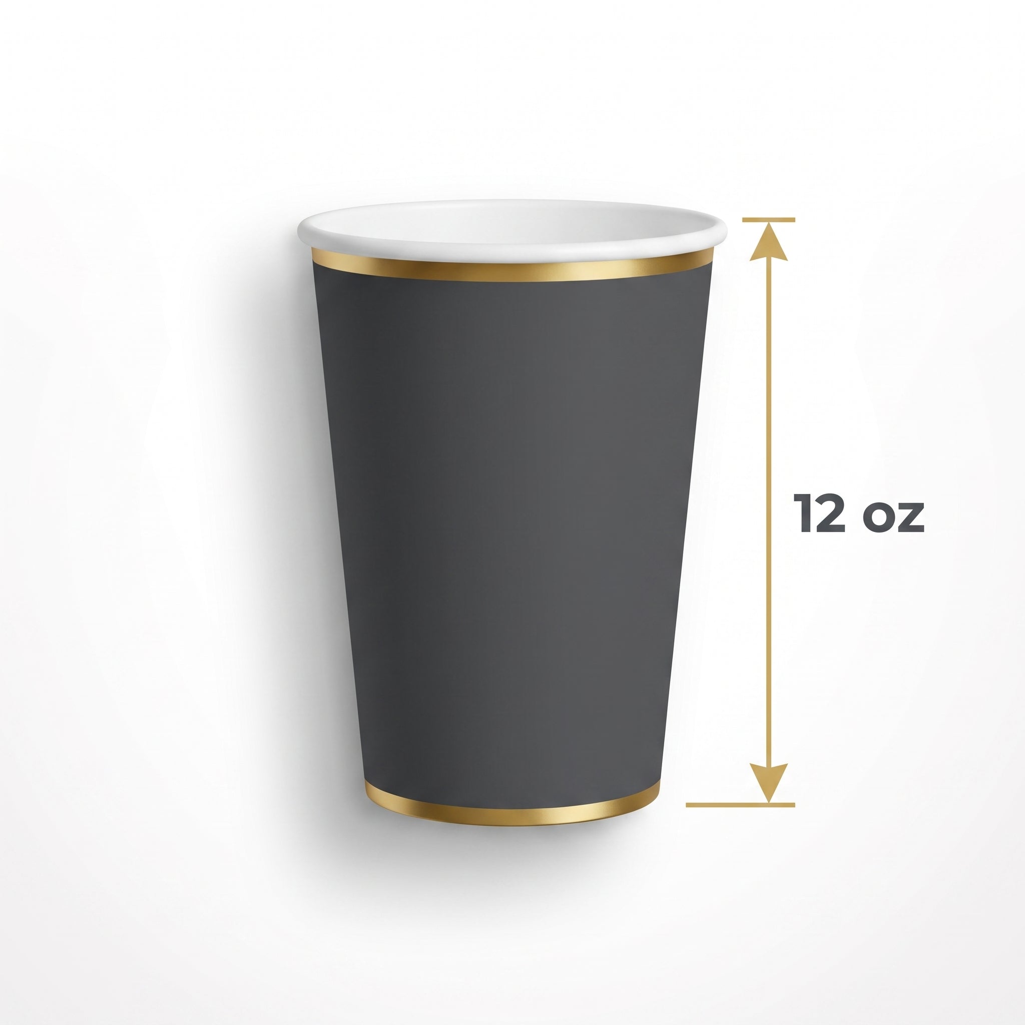 Dark Gray Paper Cup with Gold Trim - 12oz