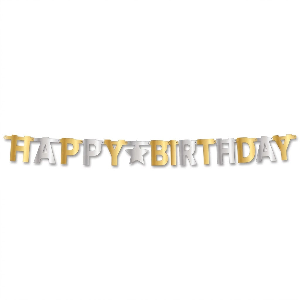Metallic Gold and Silver "Happy Birthday" Letter Banner