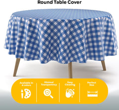 Round Blue Gingham Plastic Table Cover - 84 in.