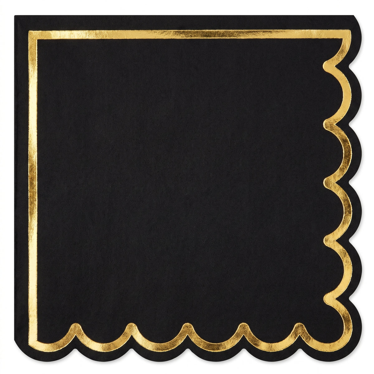 Black Scalloped Beverage Napkins with Gold Stamp - 5 In. X 5 In.