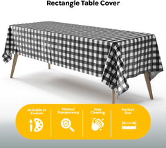 Black Gingham Plastic Table Covers | 6 Pack - 54 In. x 108 In.
