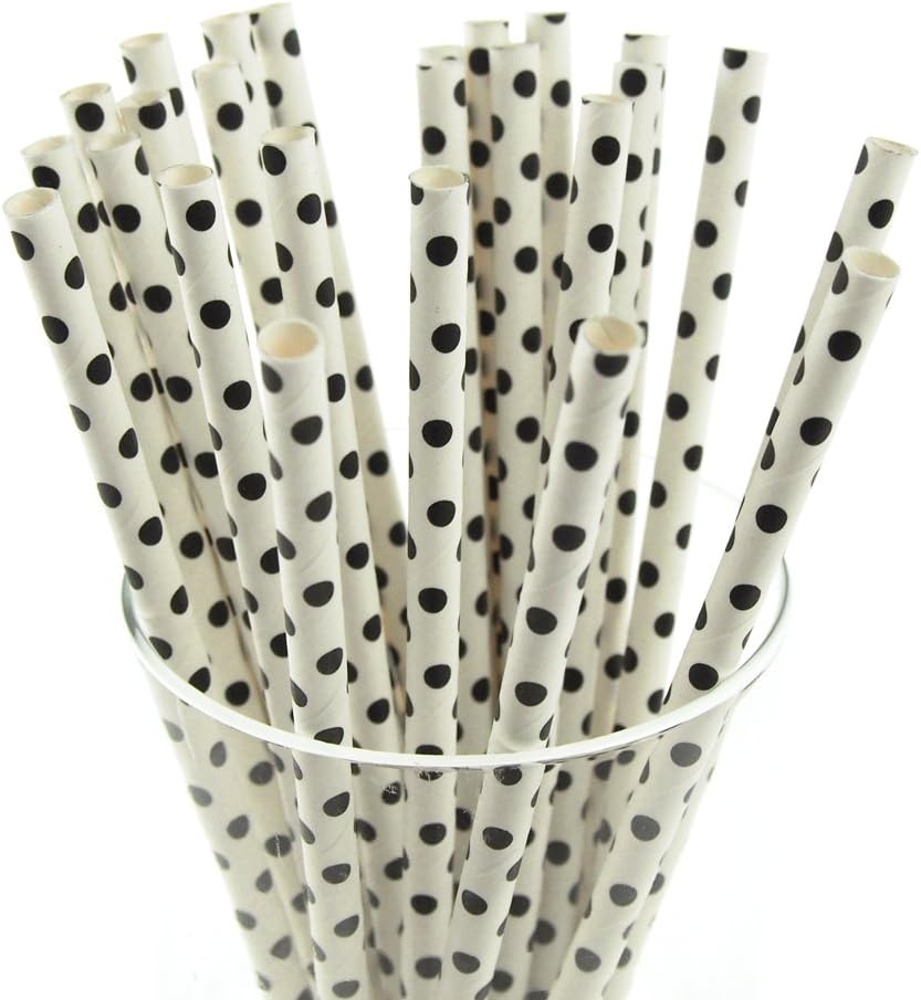 Black Polka Dot Paper Straws - 7.75 in. | 100 Count
