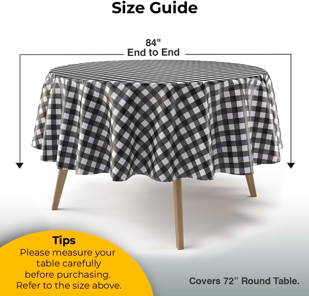 Round Black Gingham Plastic Table Covers | 12 Pack - 84 in.