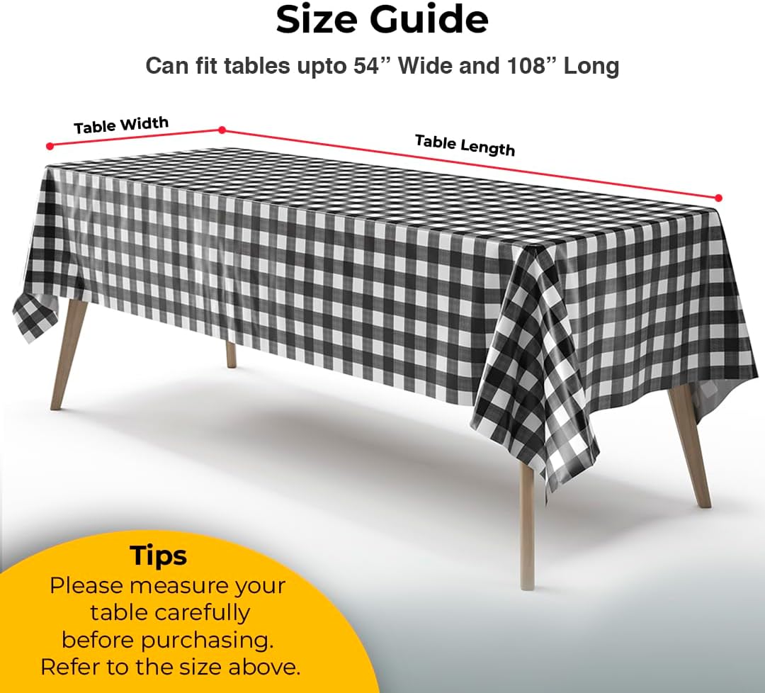 Black Gingham Plastic Table Covers | 6 Pack - 54 In. x 108 In.