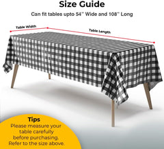Black Gingham Plastic Table Covers | 6 Pack - 54 In. x 108 In.