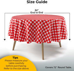 Round Red Gingham Plastic Table Cover - 84 in. | Case of 48
