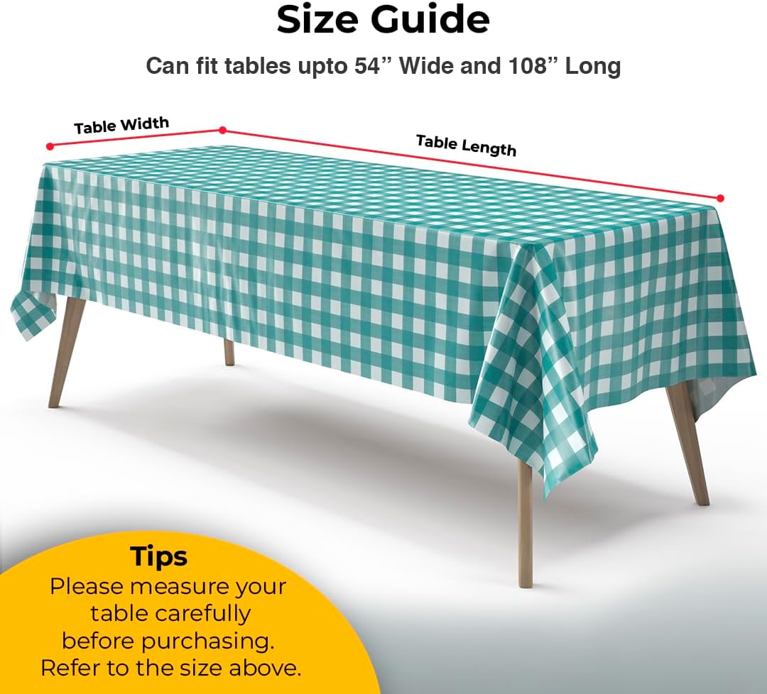 Teal Gingham Plastic Table Covers | 6 Pack - 54 In. x 108 In.
