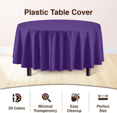 Premium Round Purple Plastic Table Covers | 12 Pack