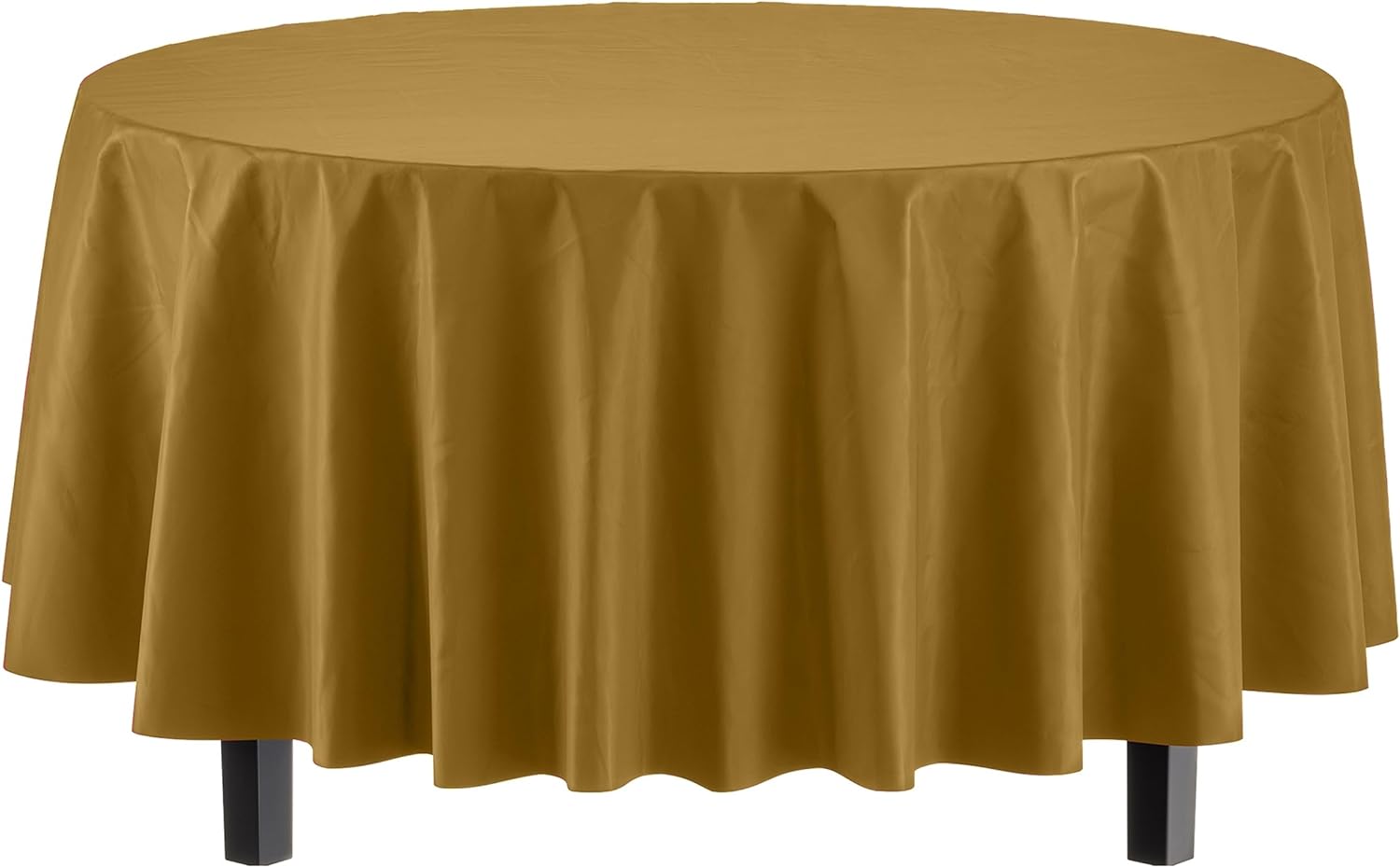 Gold Round Plastic Table Covers | 12 Pack - 84 in.