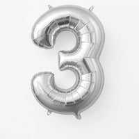 Silver Foil Number 3 Balloon - Air Filled Metallic Decor