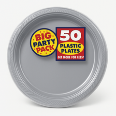 Silver 7" Round Plastic Appetizer/Dessert Plates - 50 Count