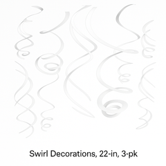 Elegant White Swirl Hanging Decorations - 22-Inch, 3-Pack