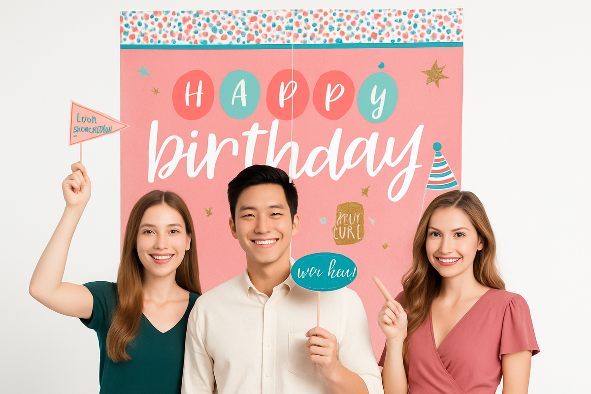 "Happy Cake Day" Birthday Scene Setter with Fun Photo Booth Props