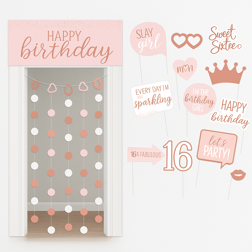Sweet 16 Glitter Gold and Pink Photo Booth Kit
