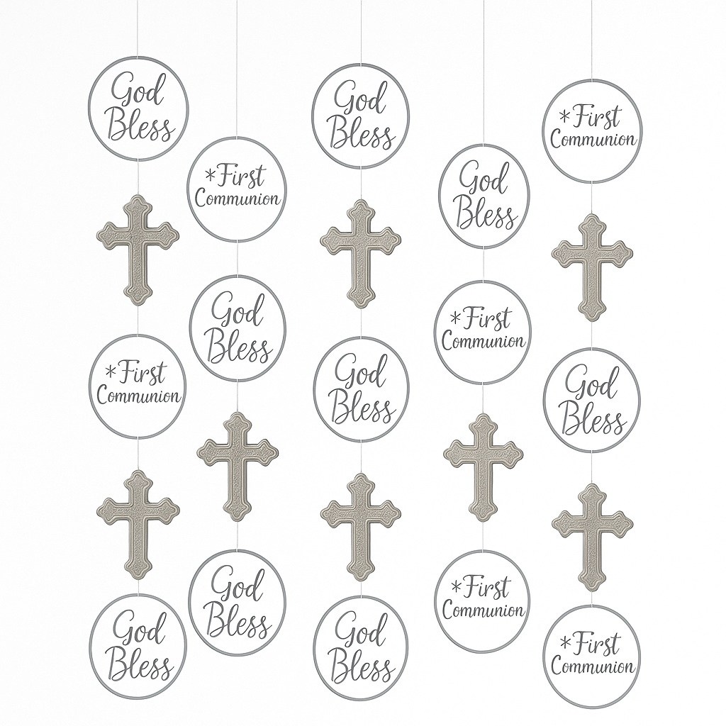 White and Silver Communion Hanging String Decorations, 5-ft, 5-Pack