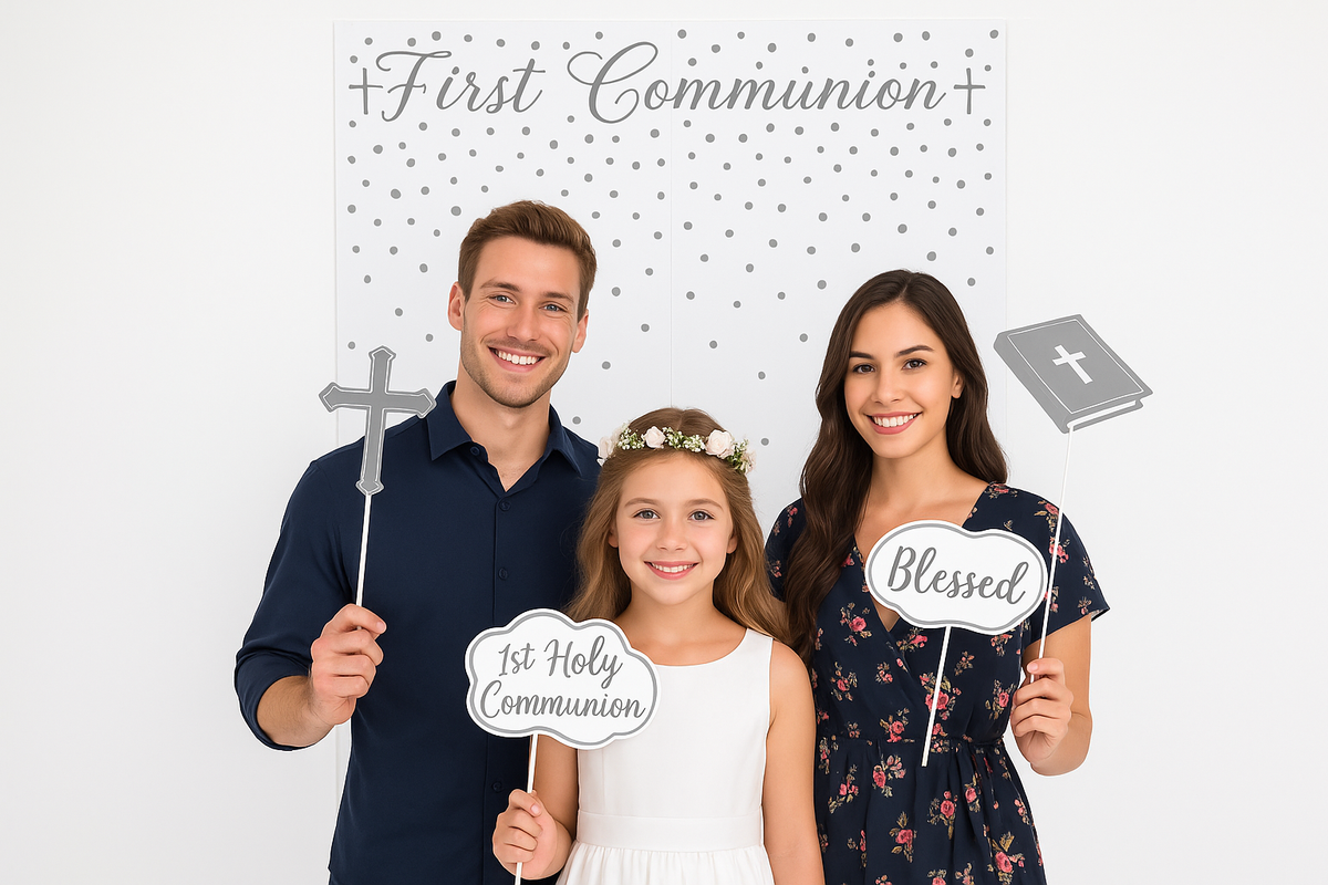 First Communion Scene Setter with Photo Booth Props Kit