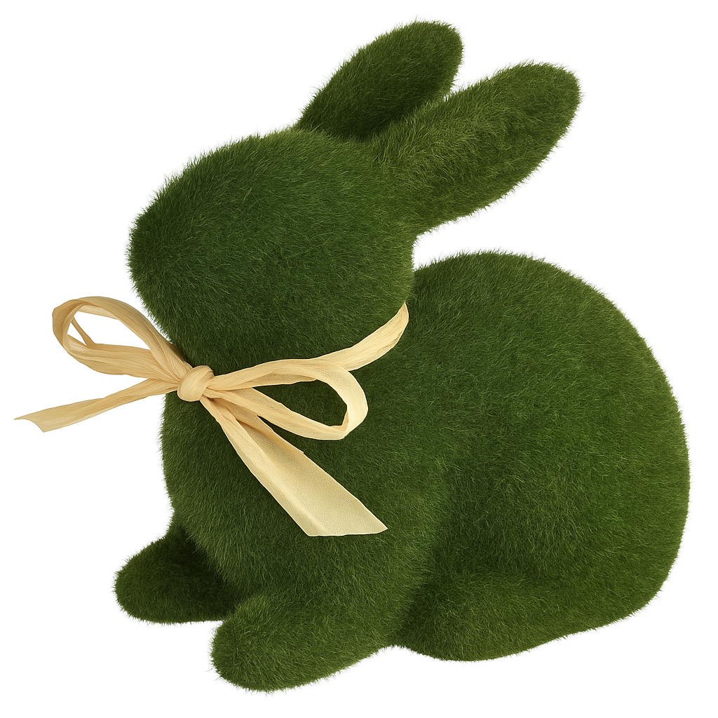 Easter Faux Moss Bunny Figurine with Raffia Bow