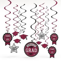 Burgundy Graduation Swirl Decorations - 12 Pack