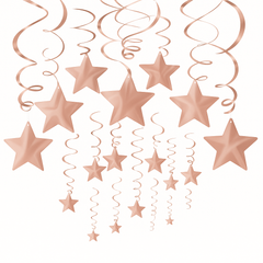 Rose Gold Shooting Stars Swirl Hanging Decorations - 30 Pack