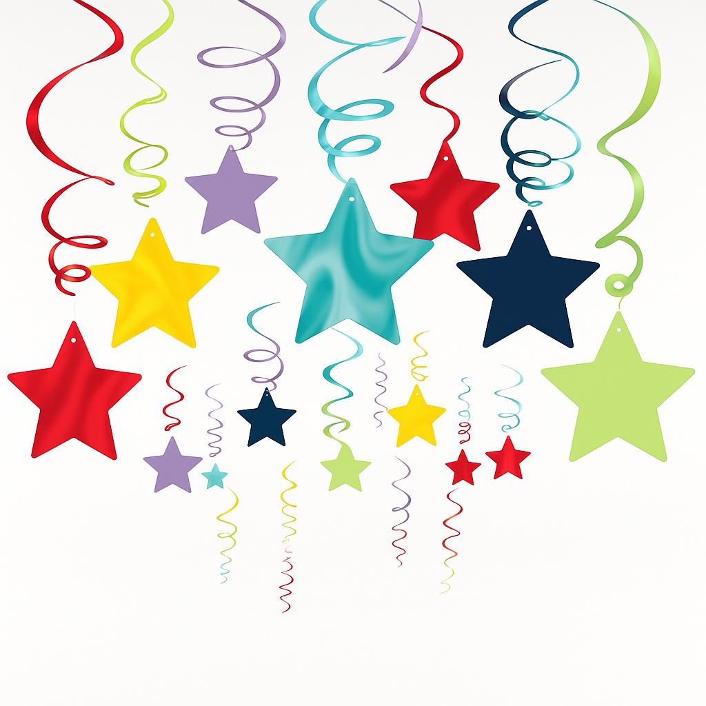 Rainbow Star Swirl Metallic Hanging Decorations