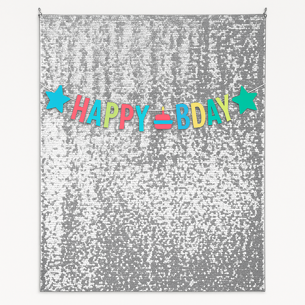 Sparkling Silver Birthday Backdrop & Banner Set