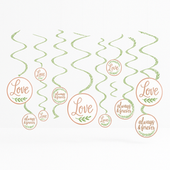 Love & Leaves Spiral Hanging Decor for Weddings, 12-Pack