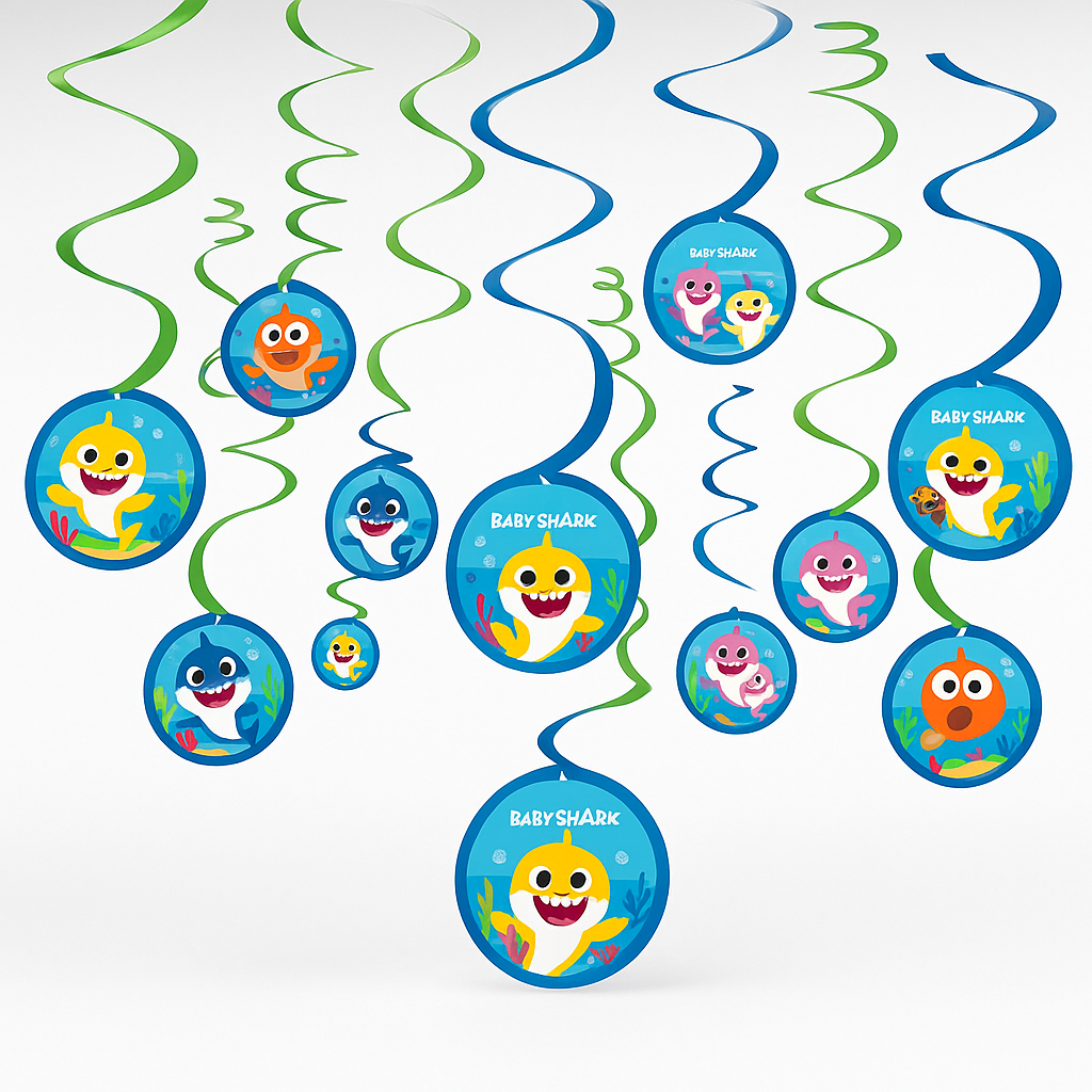 Baby Shark Swirl Hanging Decorations, 12-Pack