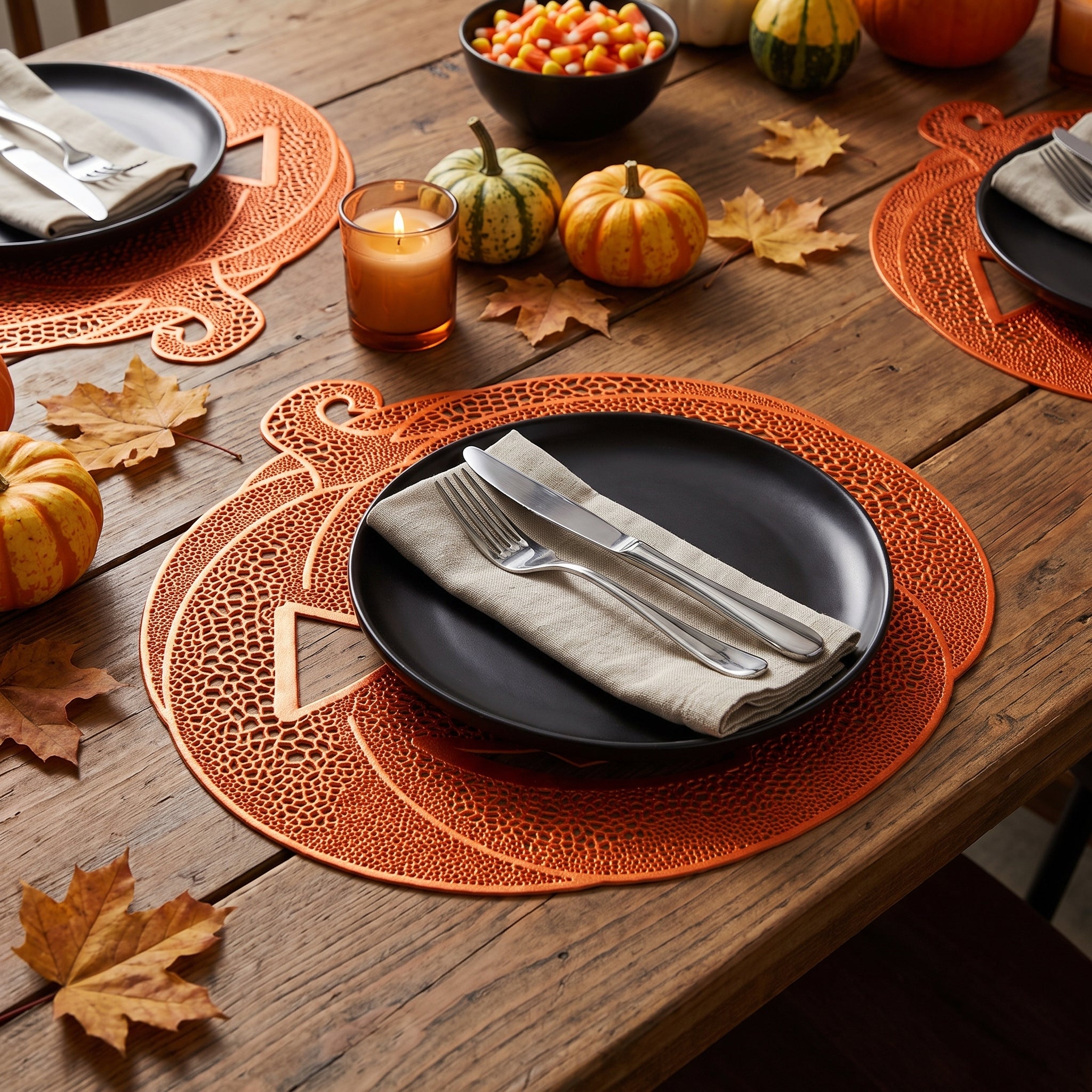Jack-O'-Lantern Vinyl Placemat - Reusable Halloween Table Decor